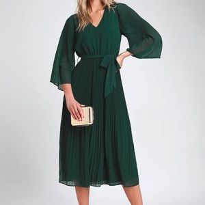 Lulus Flirty & Thriving Dark Green Midi Dress